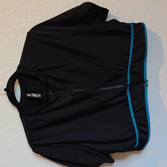 Torrid Black Crop Top with Blue Mandarin Collar and Short Sleeves Swim Top - Picture 1 of 3